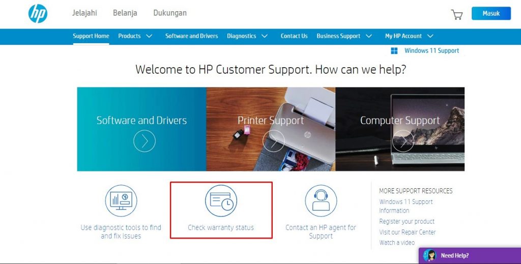 Cek garansi laptop HP
