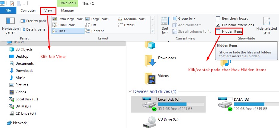 1. Merubah setting pada folder options.