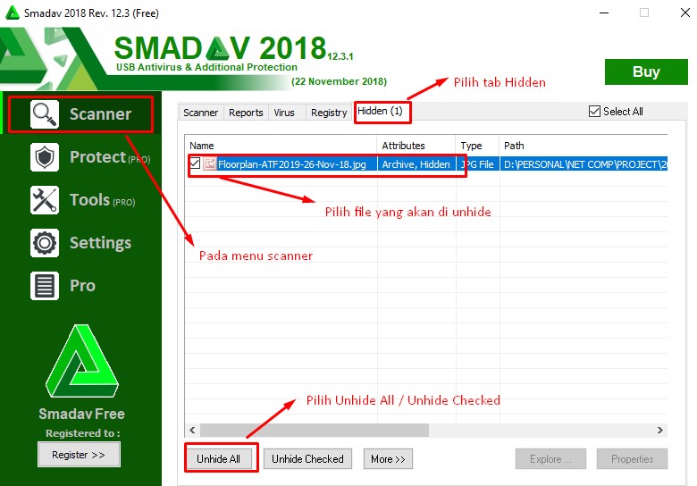 3. Mengembalikan file dengan SmadAv.